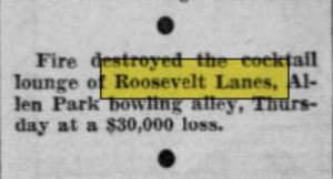 Roosevelt Lanes Recreation - Sept 25 1953 Fire Destroys Cocktail Lounge